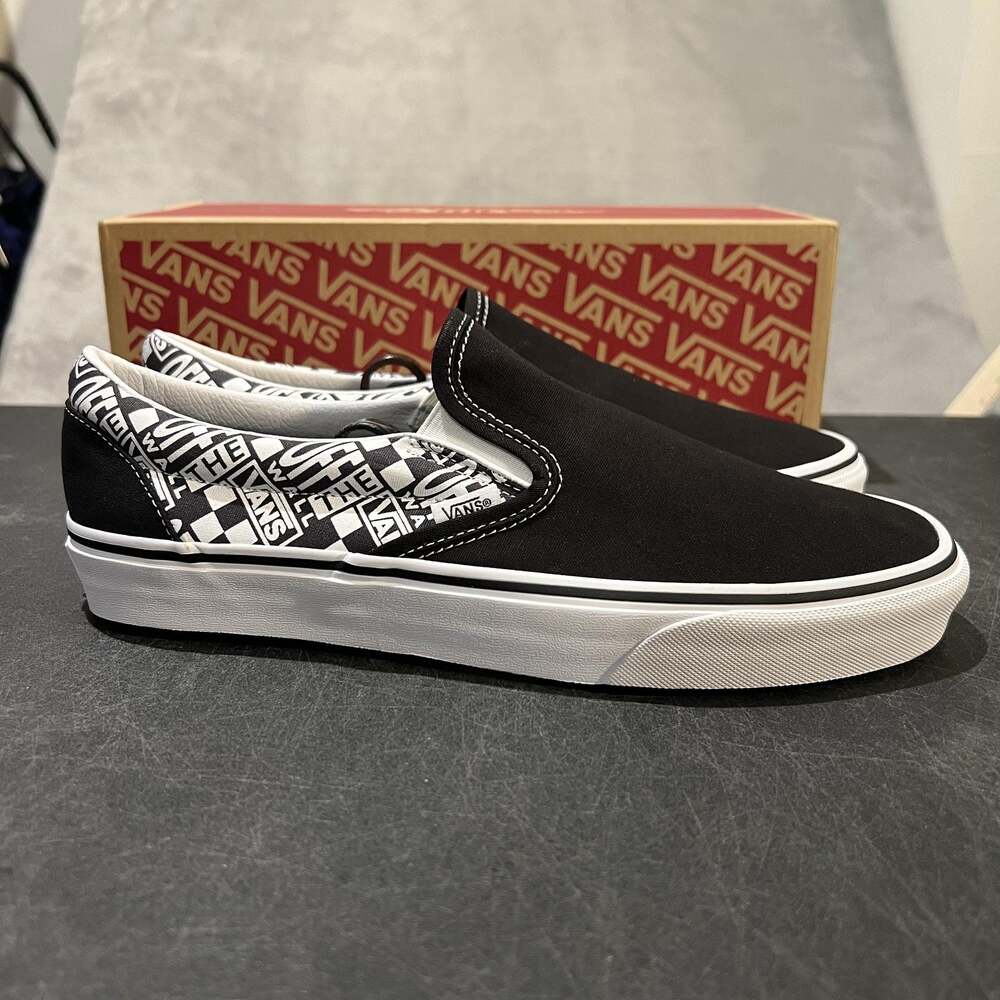 Vans Classic Slip-On Shoes Mens Size 9.5 Black Off The Wall Asphalt Sneakers